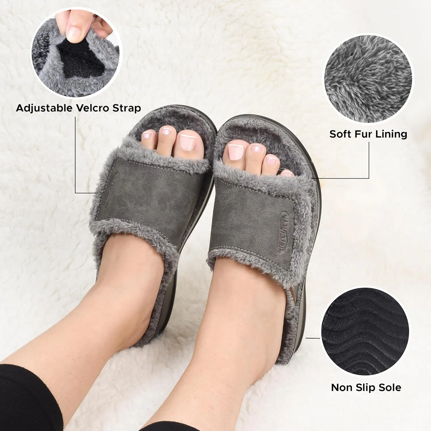 AEROTHOTIC Orthopedic Slippers for Women Indoor and Outdoor House Shoes Fuzzy Slippers With Arch Support for Plantar Fasciitis Relief Bedroom Slippers Women
