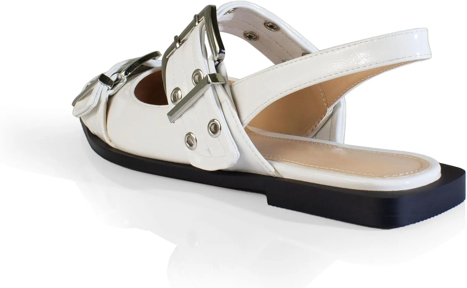 anteikira Women's Buckle Flats Pointed Toe Eyelet Slingback Flats Fashion Casual Grommet Ballet Flats Comfortable Dress Shoes for Women Size 5.5-12US