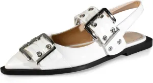 anteikira Women's Buckle Flats Pointed Toe Eyelet Slingback Flats Fashion Casual Grommet Ballet Flats Comfortable Dress Shoes for Women Size 5.5-12US