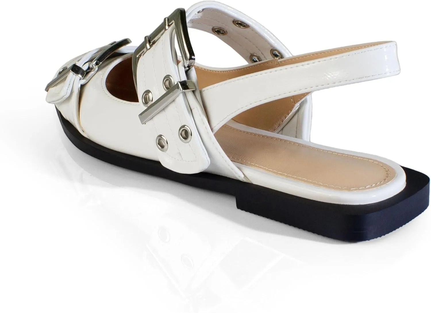 anteikira Women's Buckle Flats Pointed Toe Eyelet Slingback Flats Fashion Casual Grommet Ballet Flats Comfortable Dress Shoes for Women Size 5.5-12US