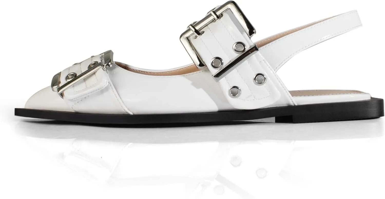 anteikira Women's Buckle Flats Pointed Toe Eyelet Slingback Flats Fashion Casual Grommet Ballet Flats Comfortable Dress Shoes for Women Size 5.5-12US
