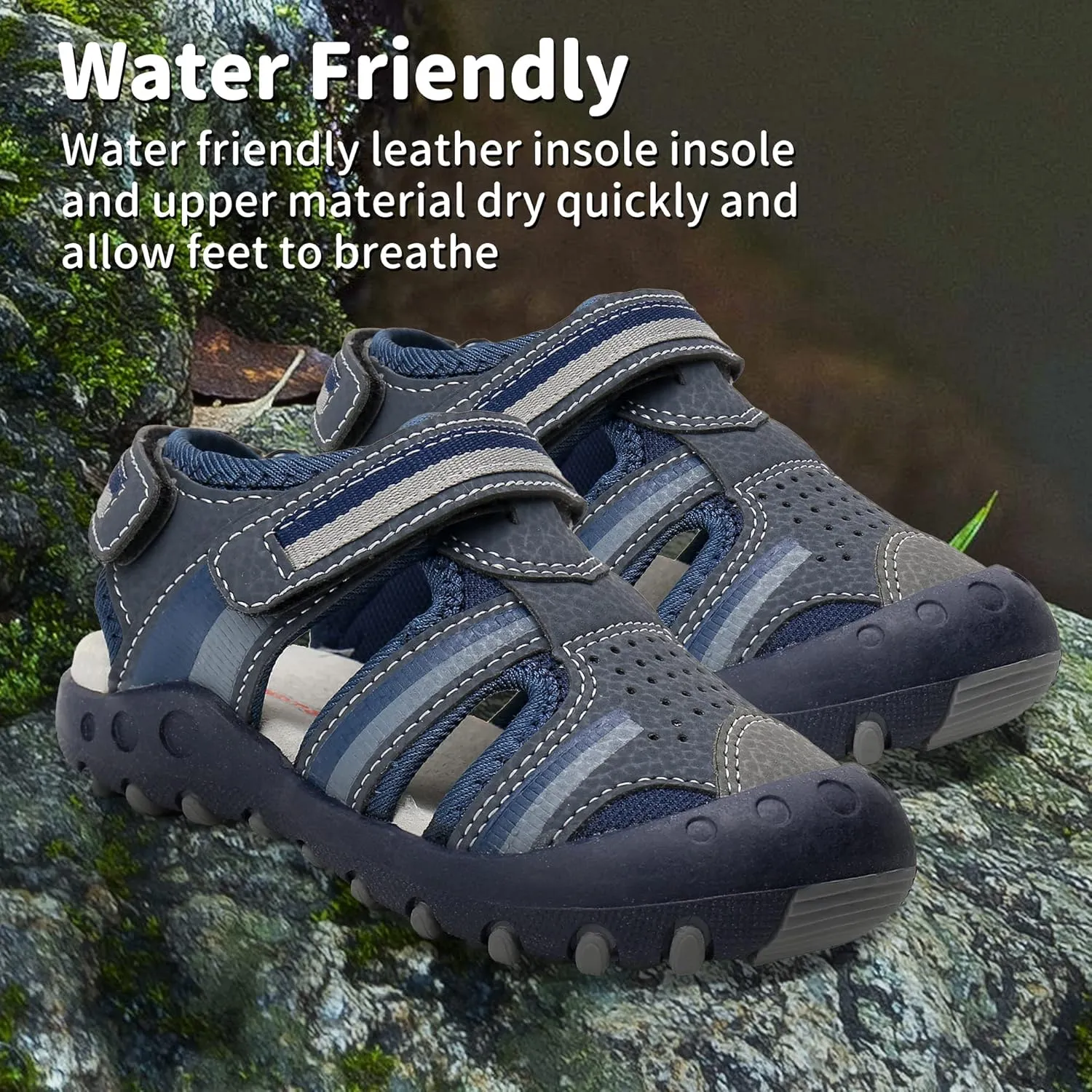 Apakowa Kids Boys Sandals Summer Outdoor Athletic Double Strap Closed-Toe Beach Sandals Sport (Toddler/Little Kid)