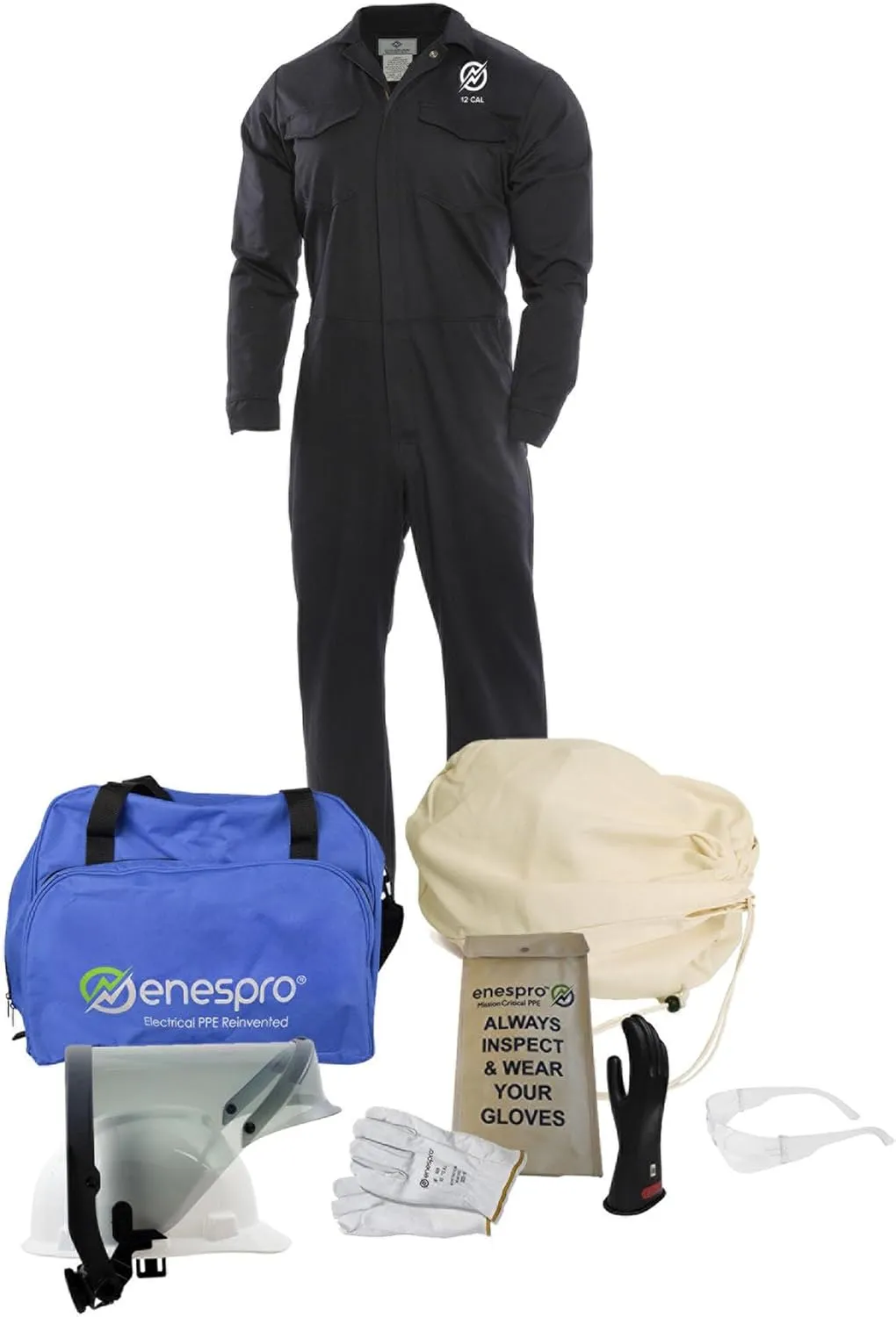 ArcGuard, CAT 2, 12 Calorie, Arc Flash Suit Kit with FR Coverall, and Face Shield, Small, Size 8 Gloves, KIT2CV11SM08