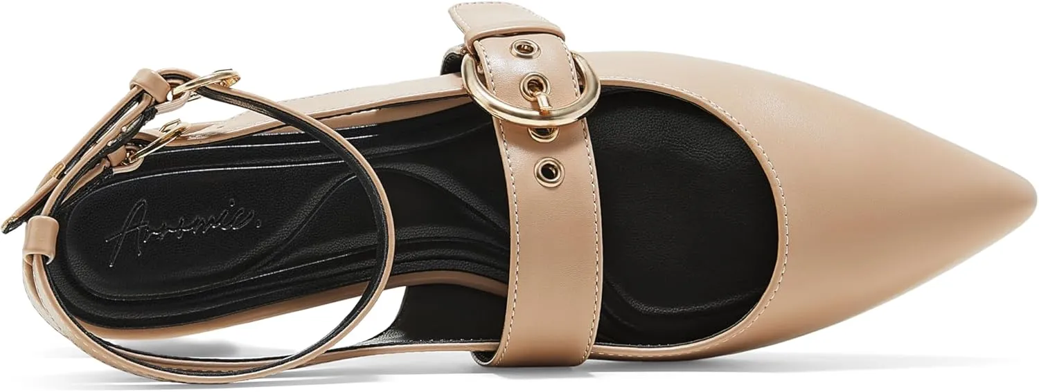 Arromic Slingback Flats for Women Pointed Toe Mary Jane Punk Buckle Ballet Flats with Ankle Strap for Two Wear Comfortable Dressy Shoes