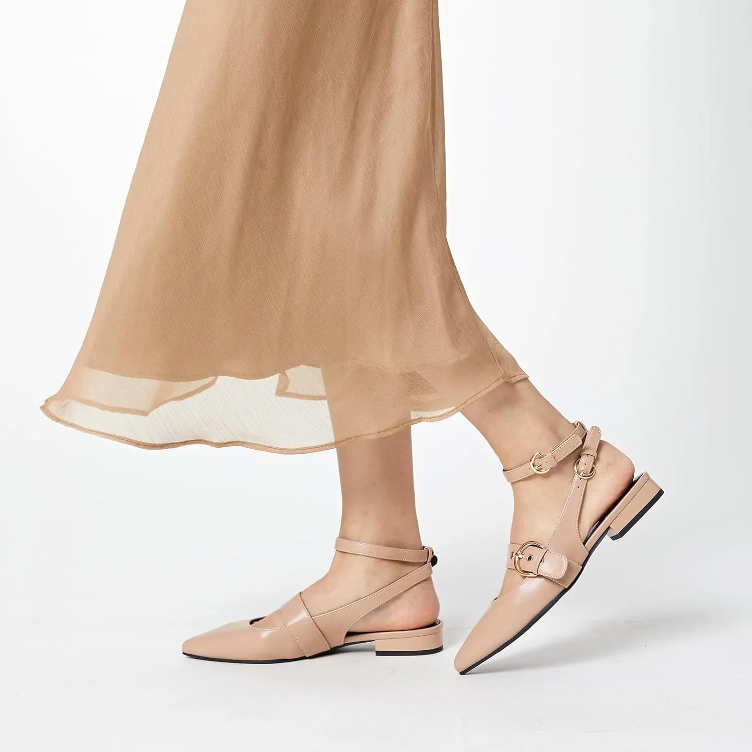 Arromic Slingback Flats for Women Pointed Toe Mary Jane Punk Buckle Ballet Flats with Ankle Strap for Two Wear Comfortable Dressy Shoes