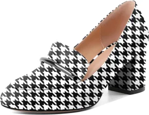 AUMOTED Heeled Loafers for Women Block Heel Loafers Comfortable Round Toe Chunky Pumps Women Work Low Heels Office Shoes 2.5 Inch