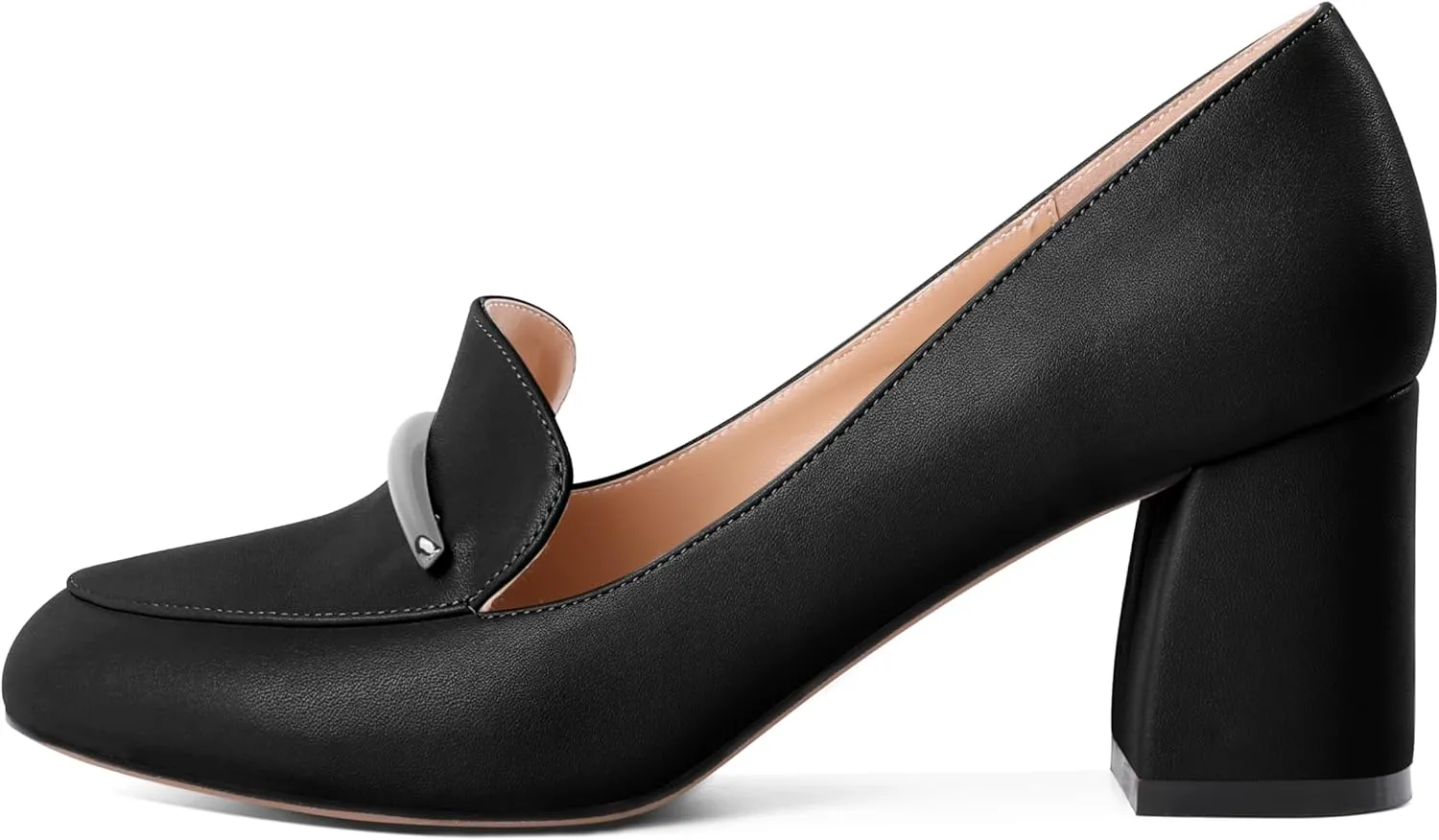 AUMOTED Heeled Loafers for Women Block Heel Loafers Comfortable Round Toe Chunky Pumps Women Work Low Heels Office Shoes 2.5 Inch