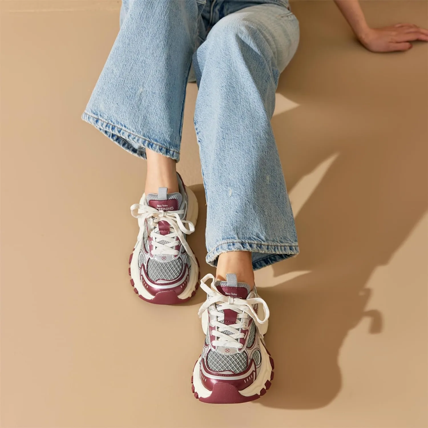 BEAU TODAY Walking Sneakers for Women Fashion Walking Shoes Chunky Platform Sneakers for Women Comfortable Lightweight Running Tennis Shoes Casual Athletic Gym Workout Shoes