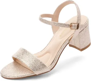 Block Heel Sandals for Women, Comfortable Open Toe Low Chunky Heels