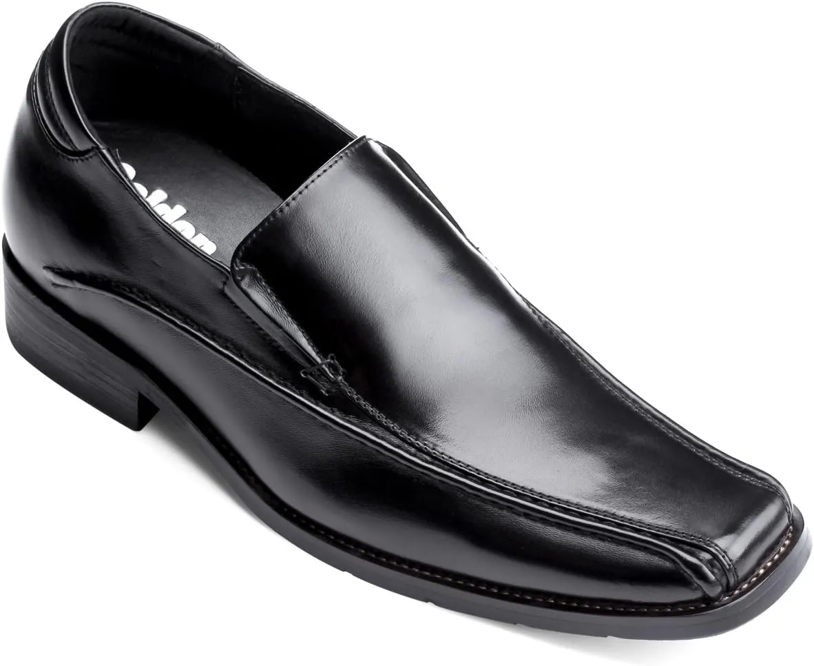 Calden Men's Invisible Height Increasing Elevator Shoes - Black Premium Leather Slip-on Lightweight Formal Dress Loafers - 2.6 Inches Taller - MD370 - Size 8 D(M) US