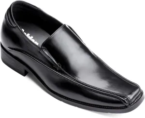 Calden Men's Invisible Height Increasing Elevator Shoes - Black Premium Leather Slip-on Lightweight Formal Dress Loafers - 2.6 Inches Taller - MD370 - Size 8 D(M) US