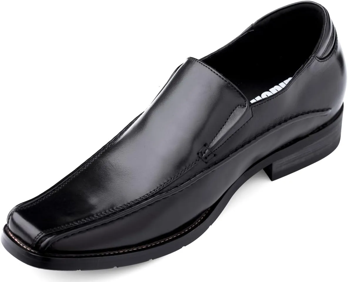 Calden Men's Invisible Height Increasing Elevator Shoes - Black Premium Leather Slip-on Lightweight Formal Dress Loafers - 2.6 Inches Taller - MD370 - Size 8 D(M) US