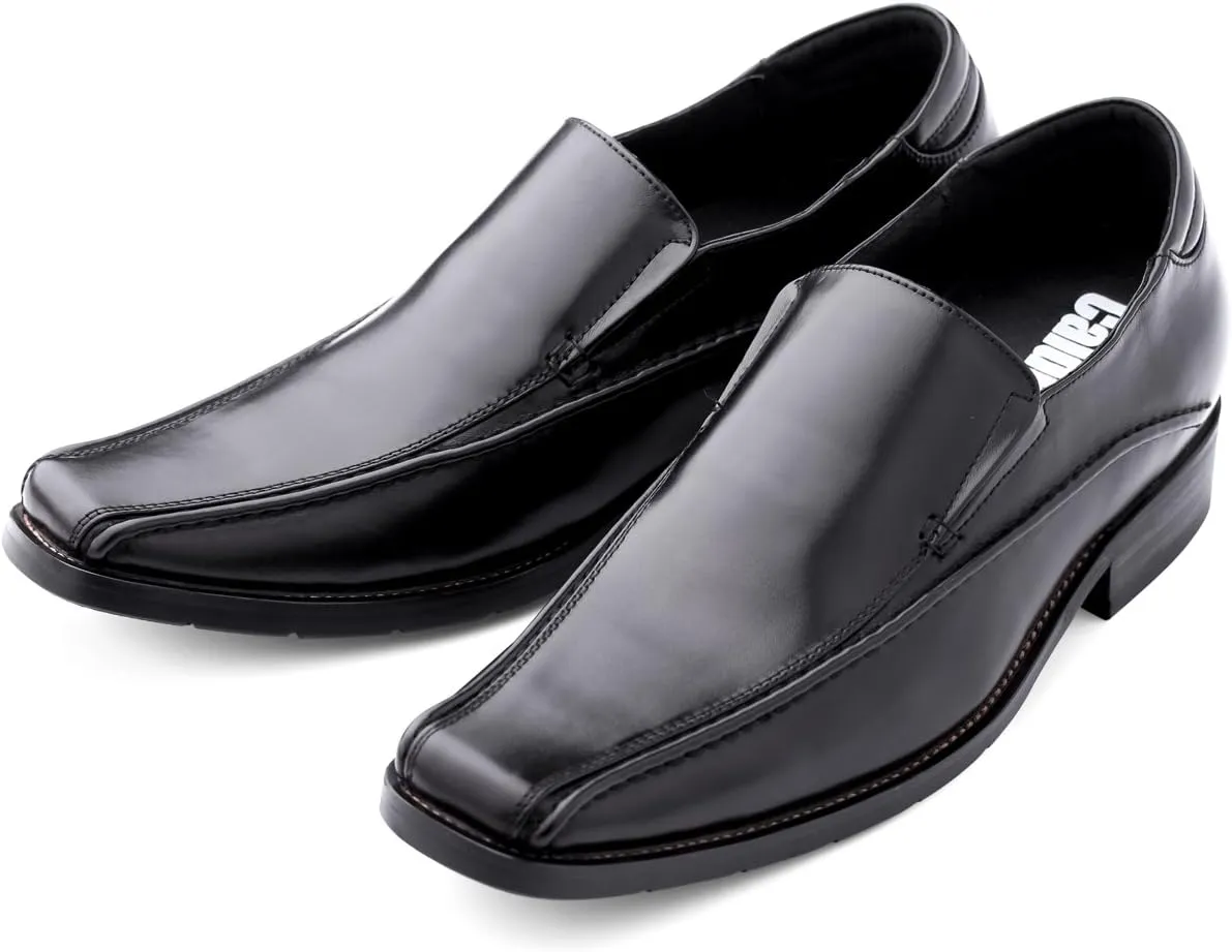 Calden Men's Invisible Height Increasing Elevator Shoes - Black Premium Leather Slip-on Lightweight Formal Dress Loafers - 2.6 Inches Taller - MD370 - Size 8 D(M) US