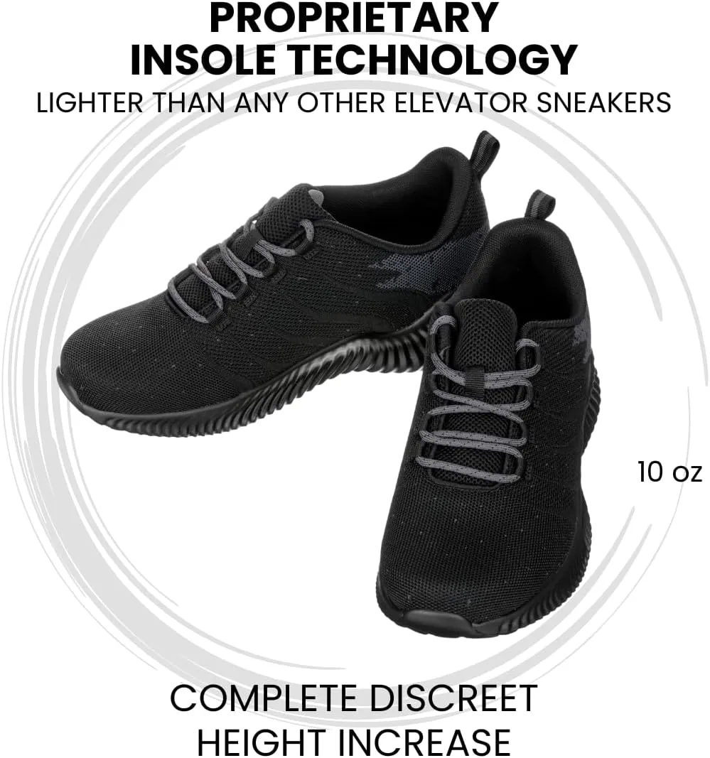 CALTO Men's Invisible Height Increasing Elevator Shoes - Black/Grey Ultra Lightweight Sporty Sneakers - 2.8 Inches Taller - Q216 - Size 8 D(M) US