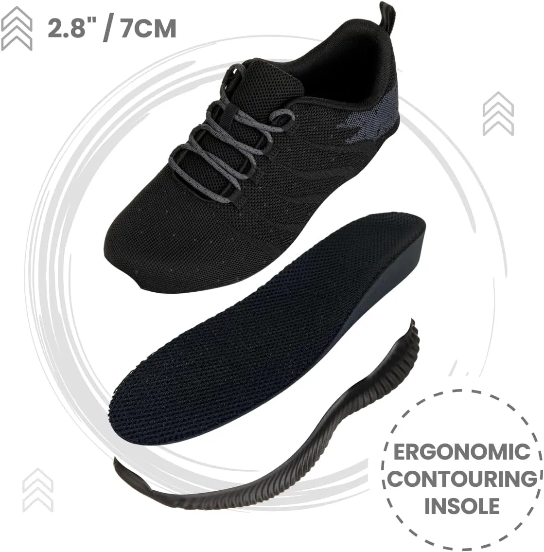 CALTO Men's Invisible Height Increasing Elevator Shoes - Black/Grey Ultra Lightweight Sporty Sneakers - 2.8 Inches Taller - Q216 - Size 8 D(M) US