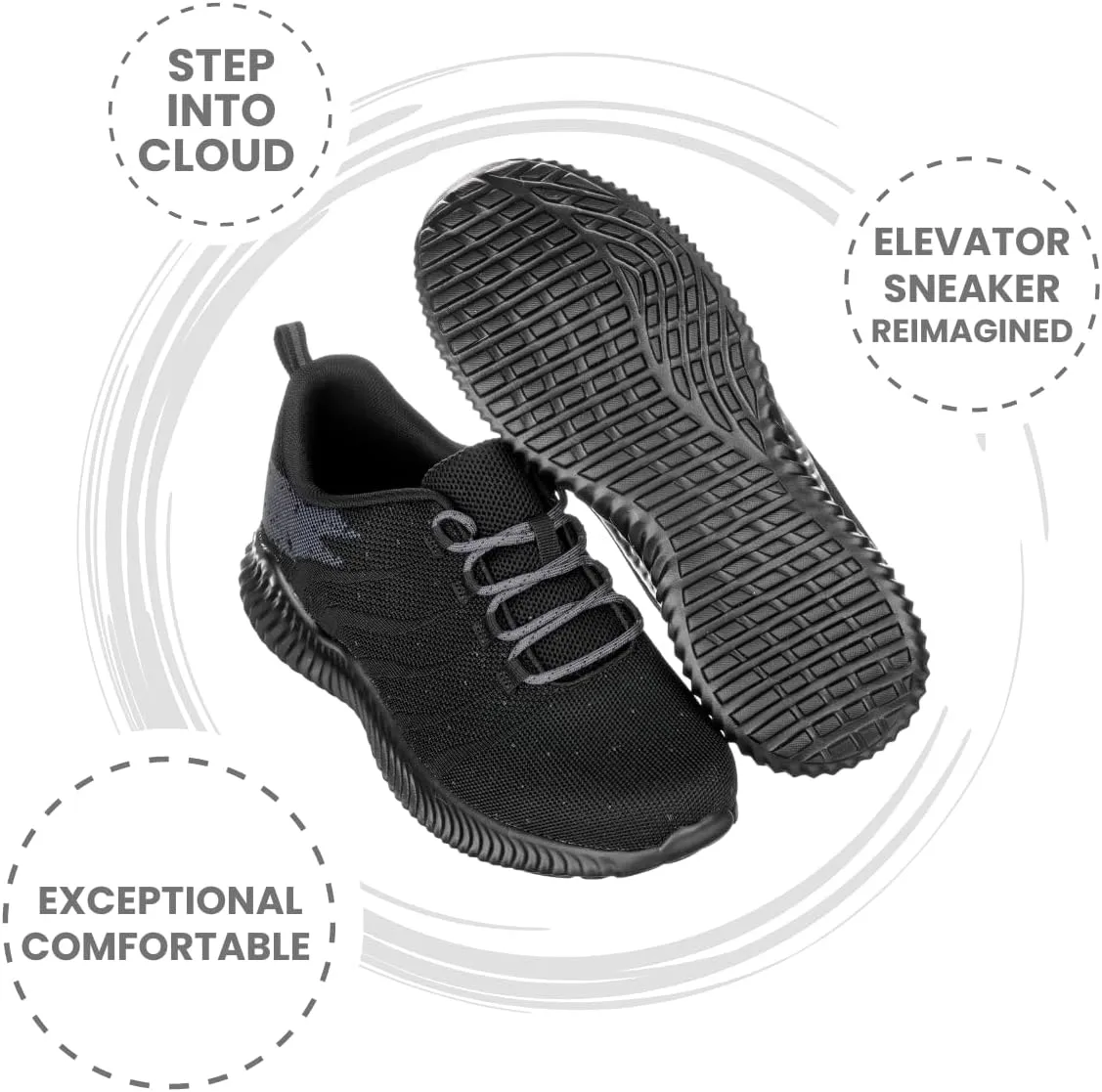 CALTO Men's Invisible Height Increasing Elevator Shoes - Black/Grey Ultra Lightweight Sporty Sneakers - 2.8 Inches Taller - Q216 - Size 8 D(M) US