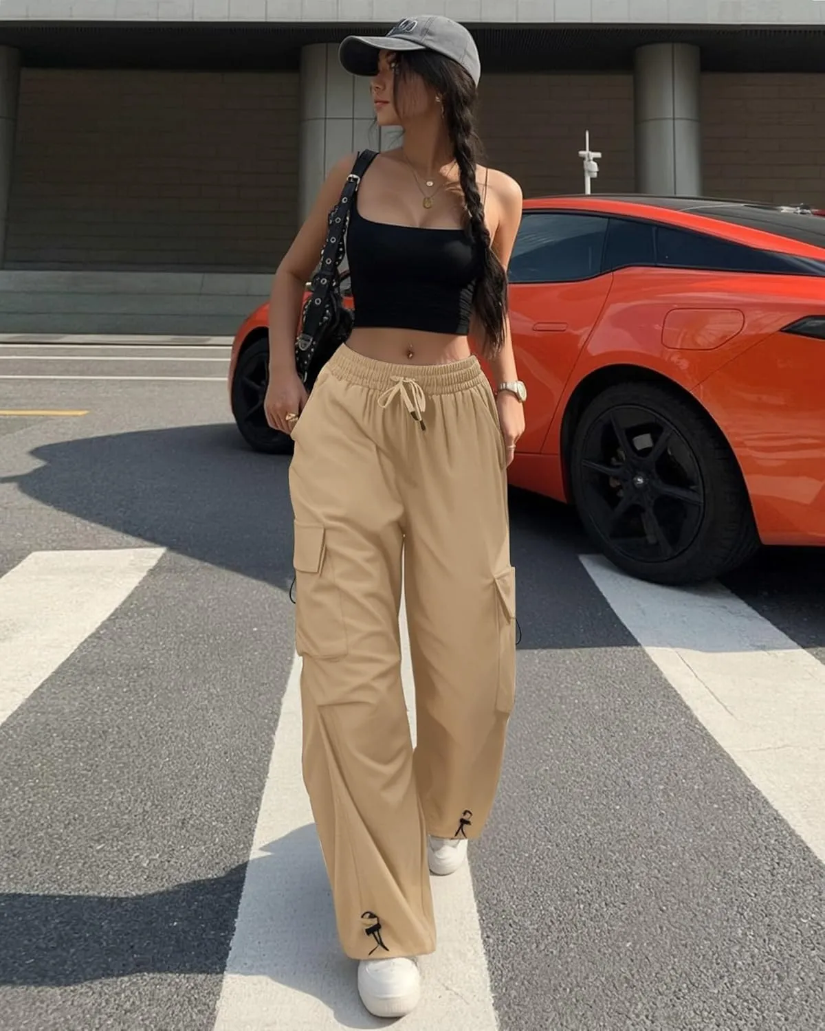 Cargo Pants Women Baggy High Waisted Parachute Pants with Pockets Wide Leg Y2K Casual Pants for Women