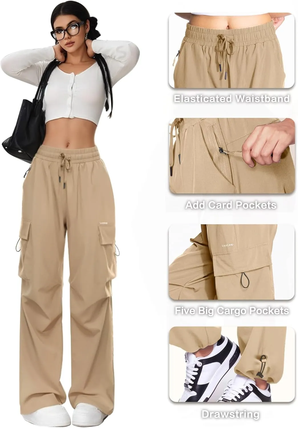 Cargo Pants Women Baggy High Waisted Parachute Pants with Pockets Wide Leg Y2K Casual Pants for Women