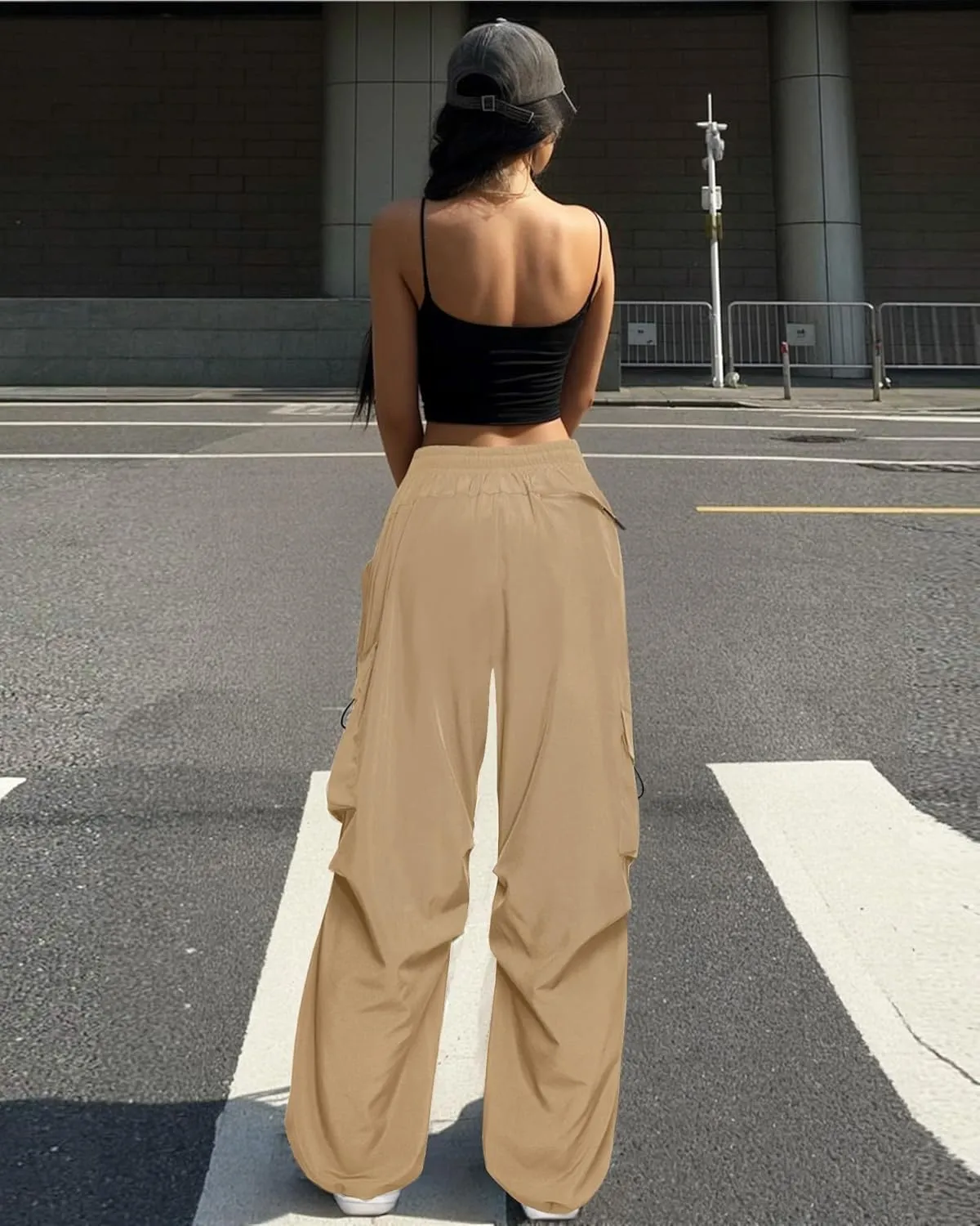 Cargo Pants Women Baggy High Waisted Parachute Pants with Pockets Wide Leg Y2K Casual Pants for Women