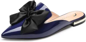 Castamere Womens Pointed Toe Bow-Knot Mules Slip On Velvet Slippers Casual Comfortable Flats