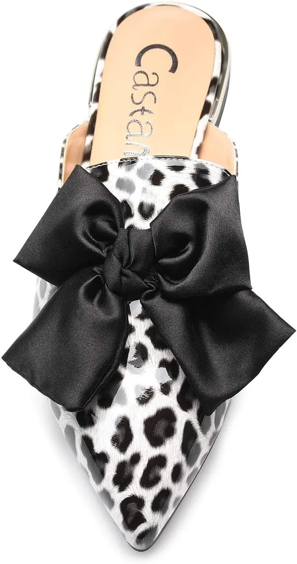 Castamere Womens Pointed Toe Bow-Knot Mules Slip On Velvet Slippers Casual Comfortable Flats