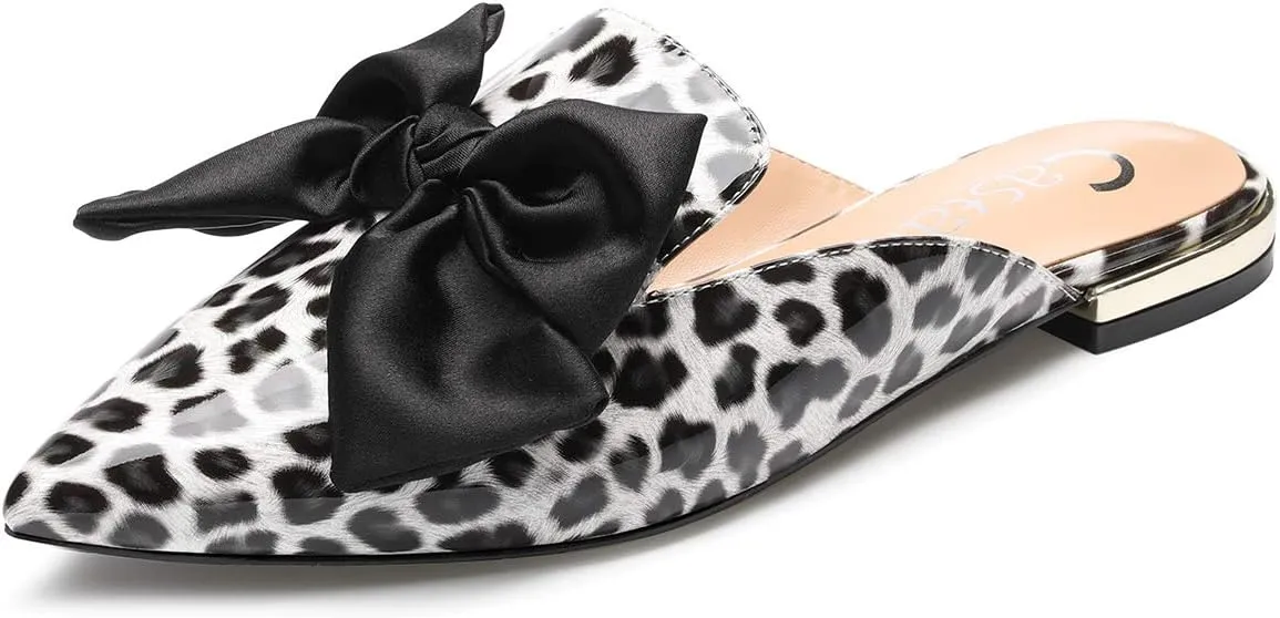 Castamere Womens Pointed Toe Bow-Knot Mules Slip On Velvet Slippers Casual Comfortable Flats