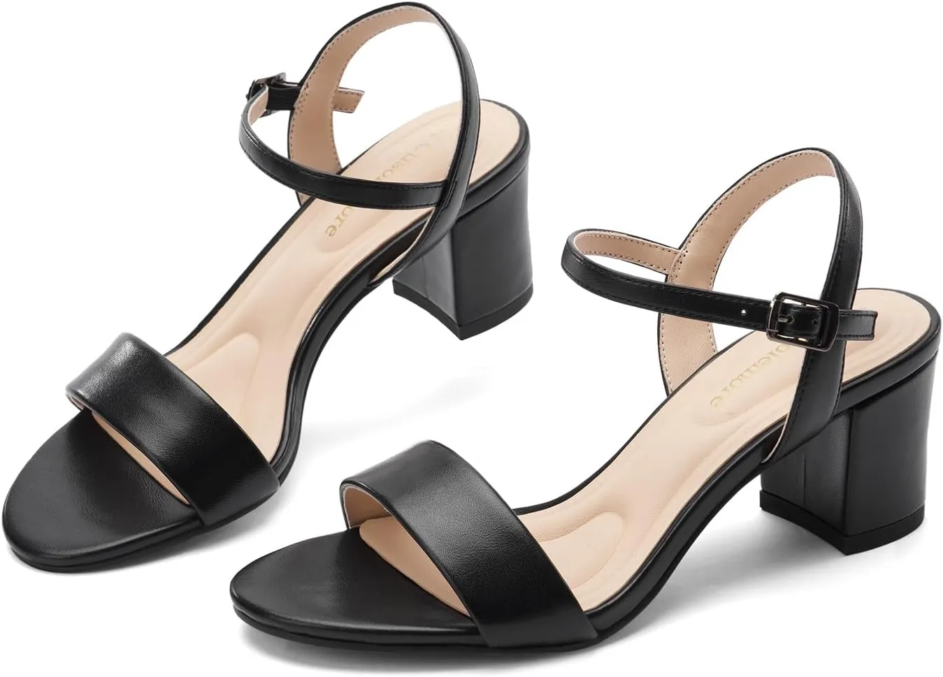 Classic Block Heel Sandals for Women, Comfortable Open Toe Low Chunky Heels [Size Runs Small, 1 Size Up]