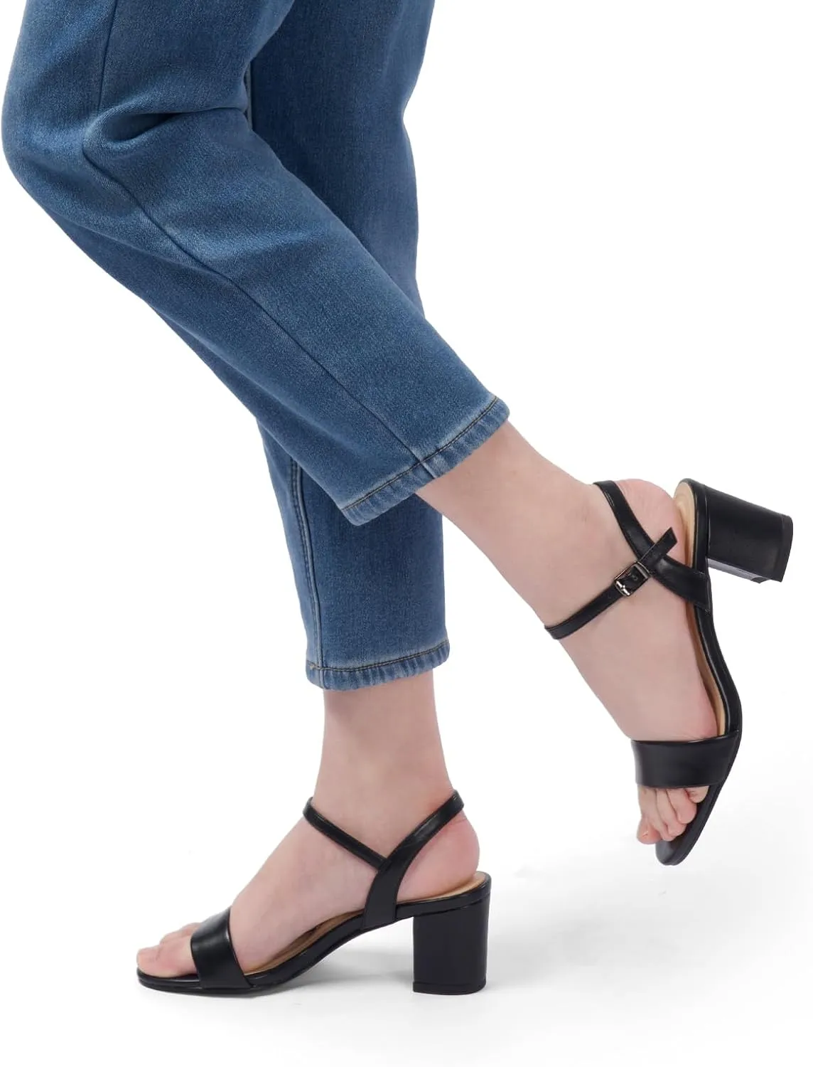 Classic Block Heel Sandals for Women, Comfortable Open Toe Low Chunky Heels [Size Runs Small, 1 Size Up]