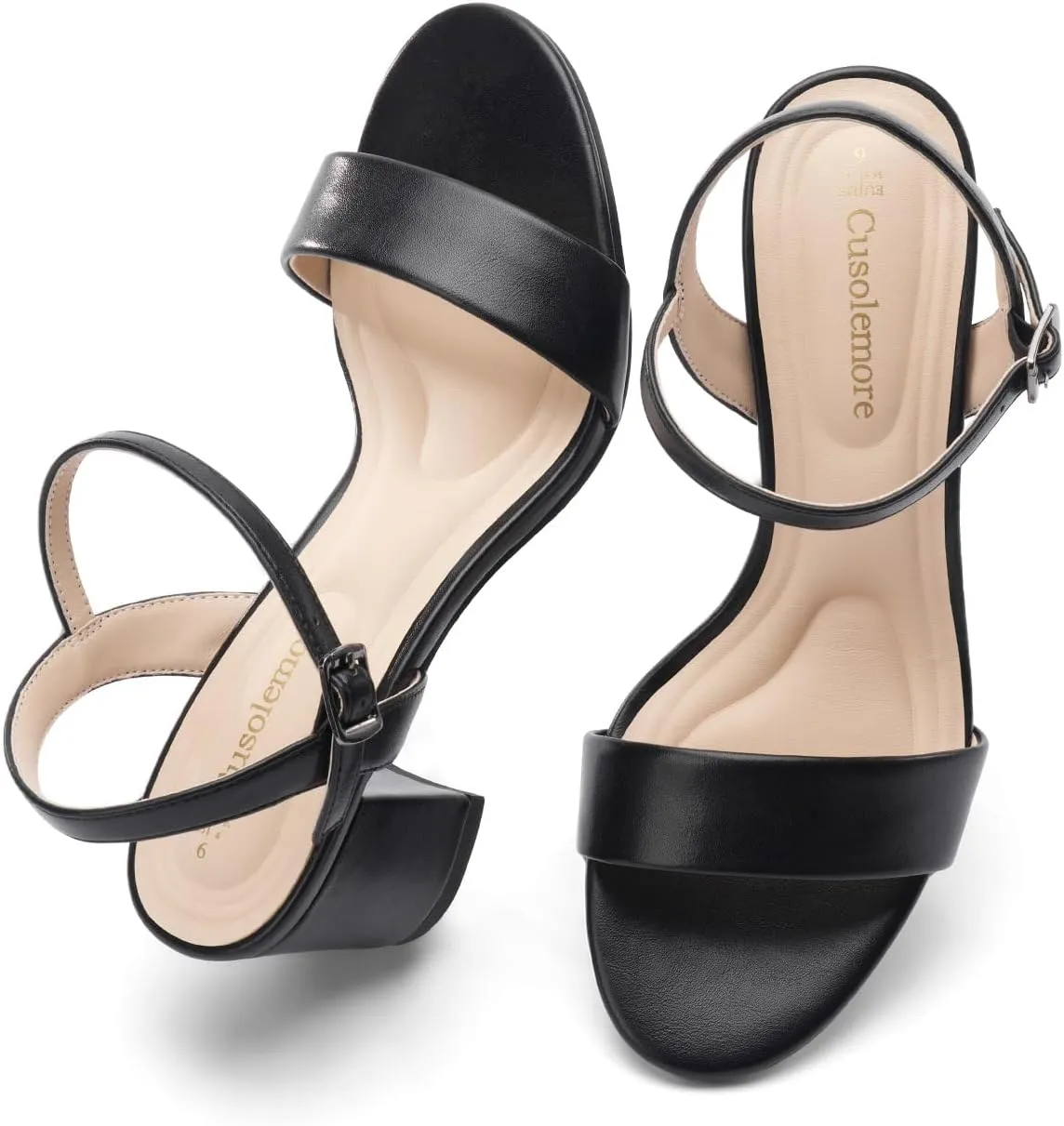 Classic Block Heel Sandals for Women, Comfortable Open Toe Low Chunky Heels [Size Runs Small, 1 Size Up]