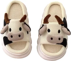 Cow Slides Slippers Unisex Adult Sandals Winter Indoor Outdoor Slippers，Cartoon Fluffy Cotton Non-Slip Slippers Cute Soft Plush Sandals
