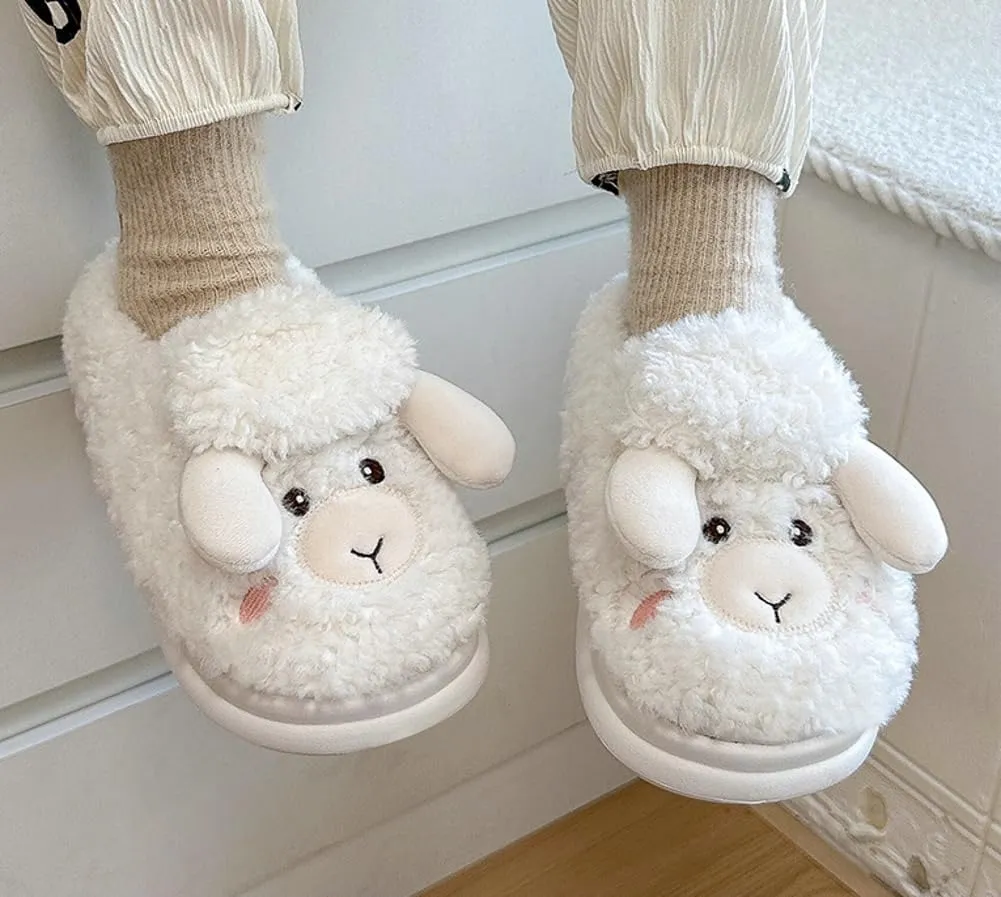 Cozy Sheep Slippers for Women Men Cover Heel Indoor Outdoor Slippers Winter Fuzzy House Slides Cute Animal Shoes Sandals