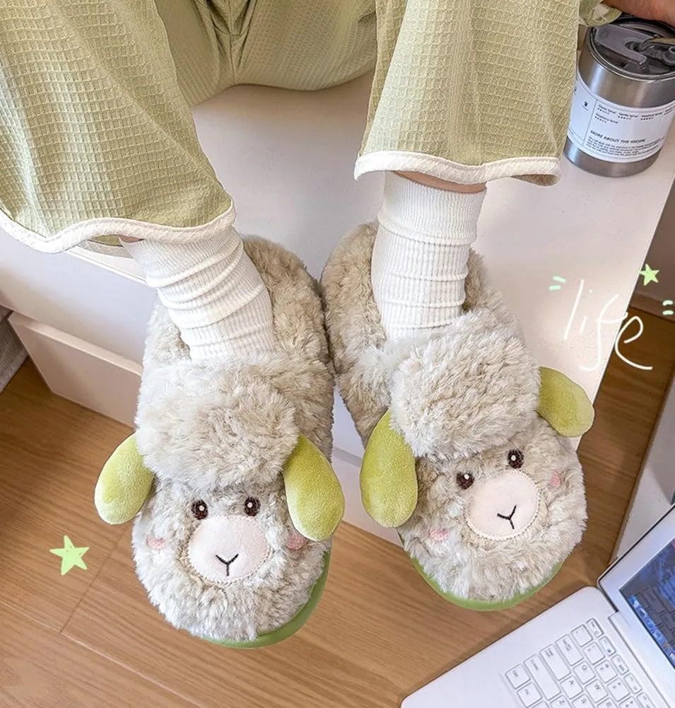 Cozy Sheep Slippers for Women Men Cover Heel Indoor Outdoor Slippers Winter Fuzzy House Slides Cute Animal Shoes Sandals
