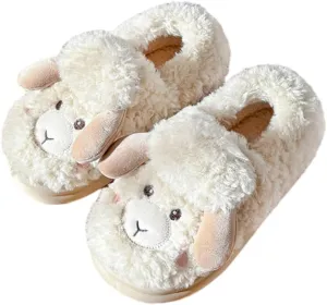 Cozy Sheep Slippers for Women Men Cover Heel Indoor Outdoor Slippers Winter Fuzzy House Slides Cute Animal Shoes Sandals