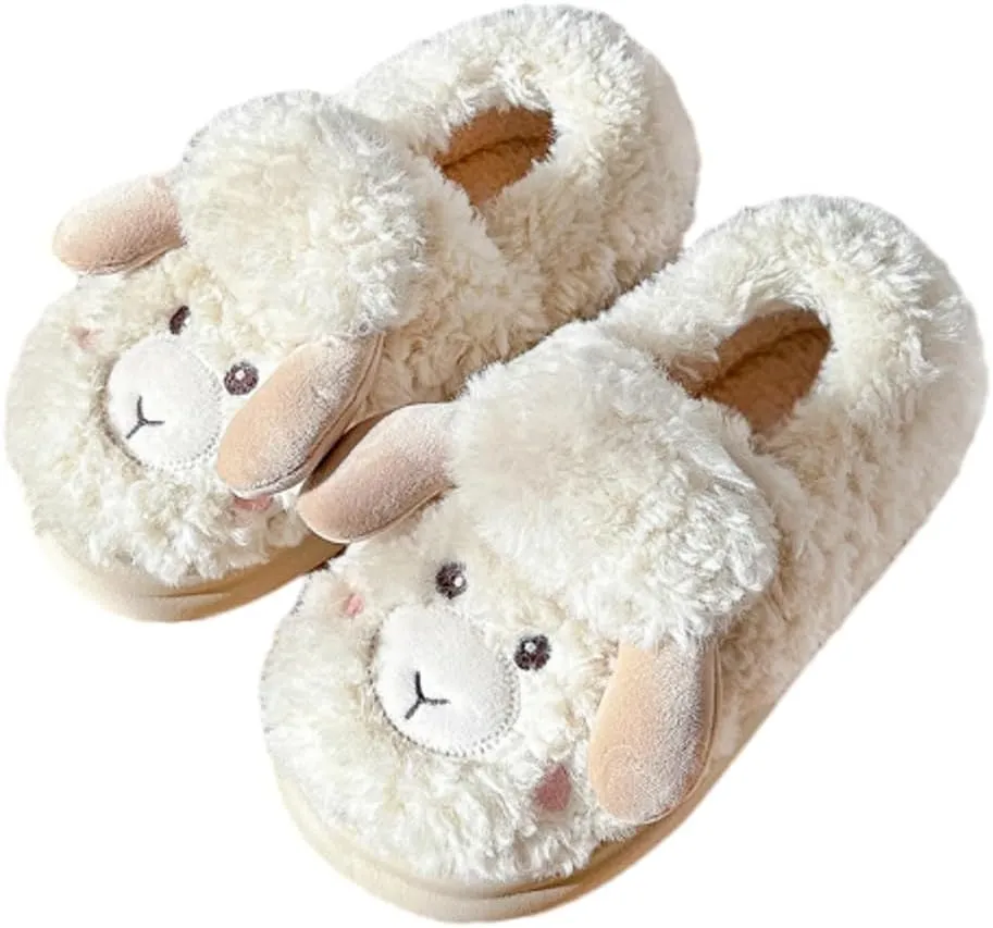 Cozy Sheep Slippers for Women Men Cover Heel Indoor Outdoor Slippers Winter Fuzzy House Slides Cute Animal Shoes Sandals