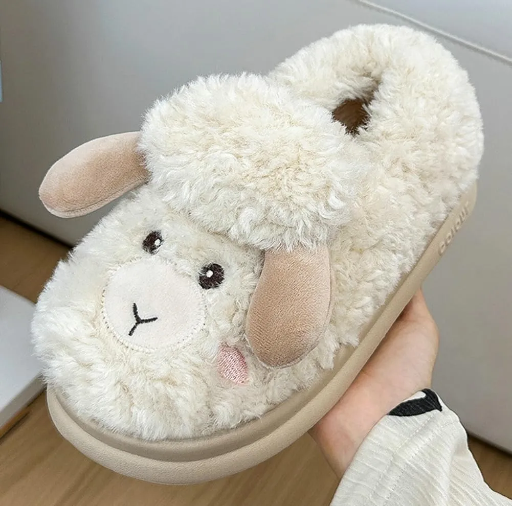Cozy Sheep Slippers for Women Men Cover Heel Indoor Outdoor Slippers Winter Fuzzy House Slides Cute Animal Shoes Sandals