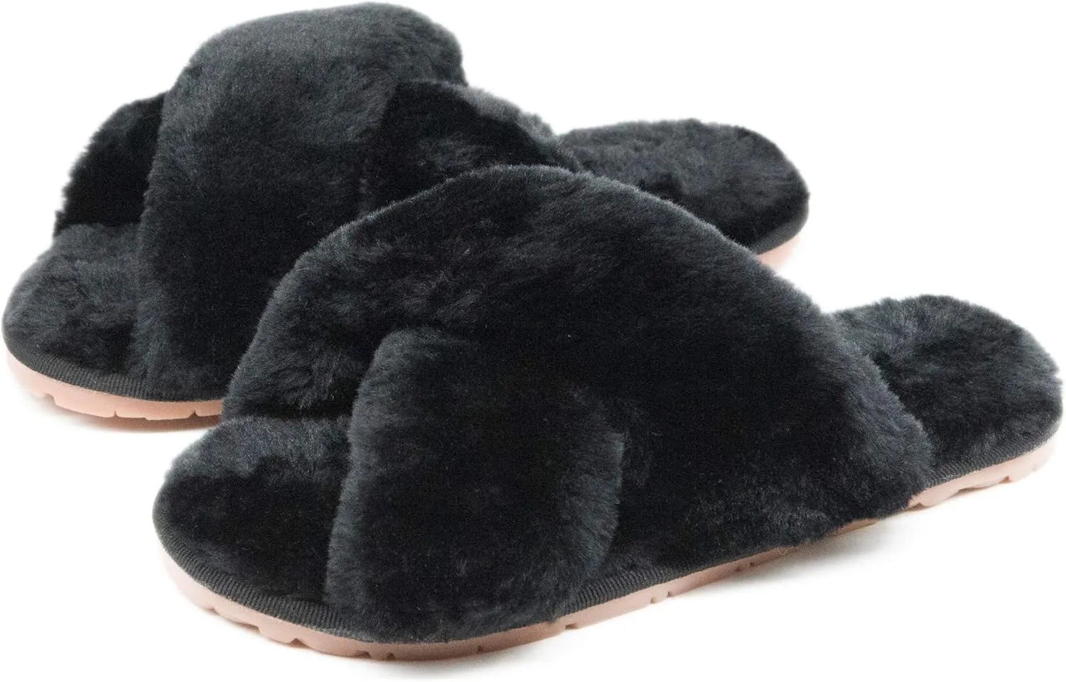 Crazy Lady Women's Fuzzy Fluffy House Slippers Cute Plush Memory Foam Shoes Cross Band Indoor Outdoor Open Toe Sandals