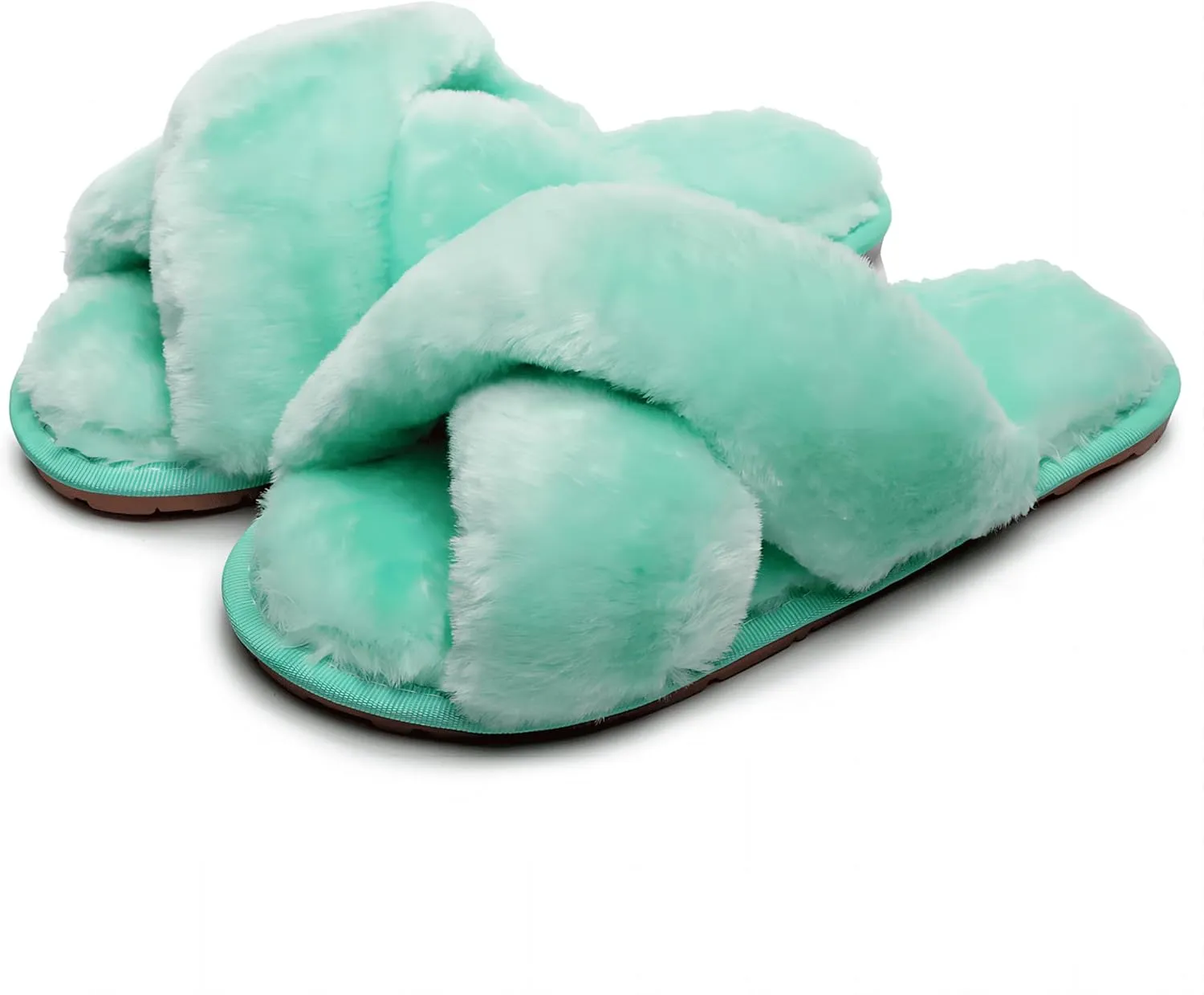 Crazy Lady Women's Fuzzy Fluffy House Slippers Cute Plush Memory Foam Shoes Cross Band Indoor Outdoor Open Toe Sandals