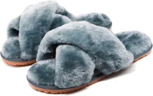 Crazy Lady Women's Fuzzy Fluffy House Slippers Cute Plush Memory Foam Shoes Cross Band Indoor Outdoor Open Toe Sandals