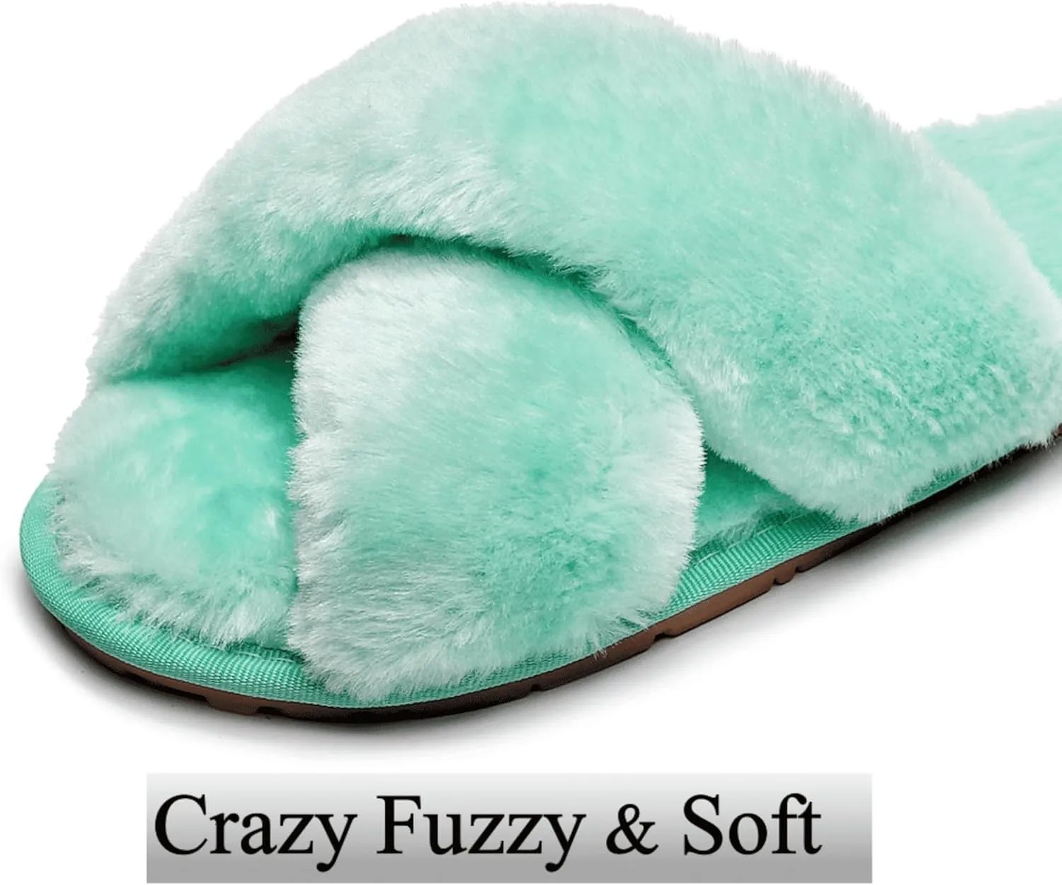 Crazy Lady Women's Fuzzy Fluffy House Slippers Cute Plush Memory Foam Shoes Cross Band Indoor Outdoor Open Toe Sandals