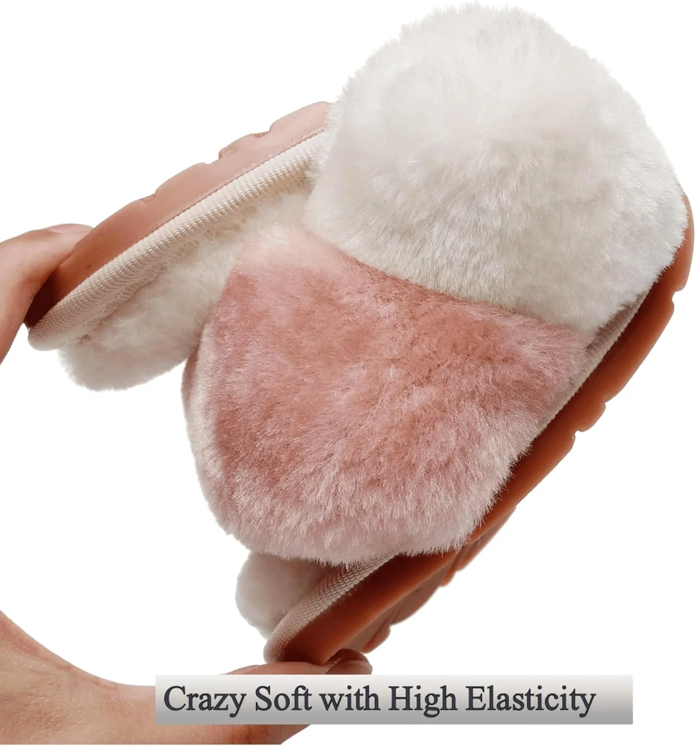 Crazy Lady Women's Fuzzy Fluffy House Slippers Cute Plush Memory Foam Shoes Cross Band Indoor Outdoor Open Toe Sandals