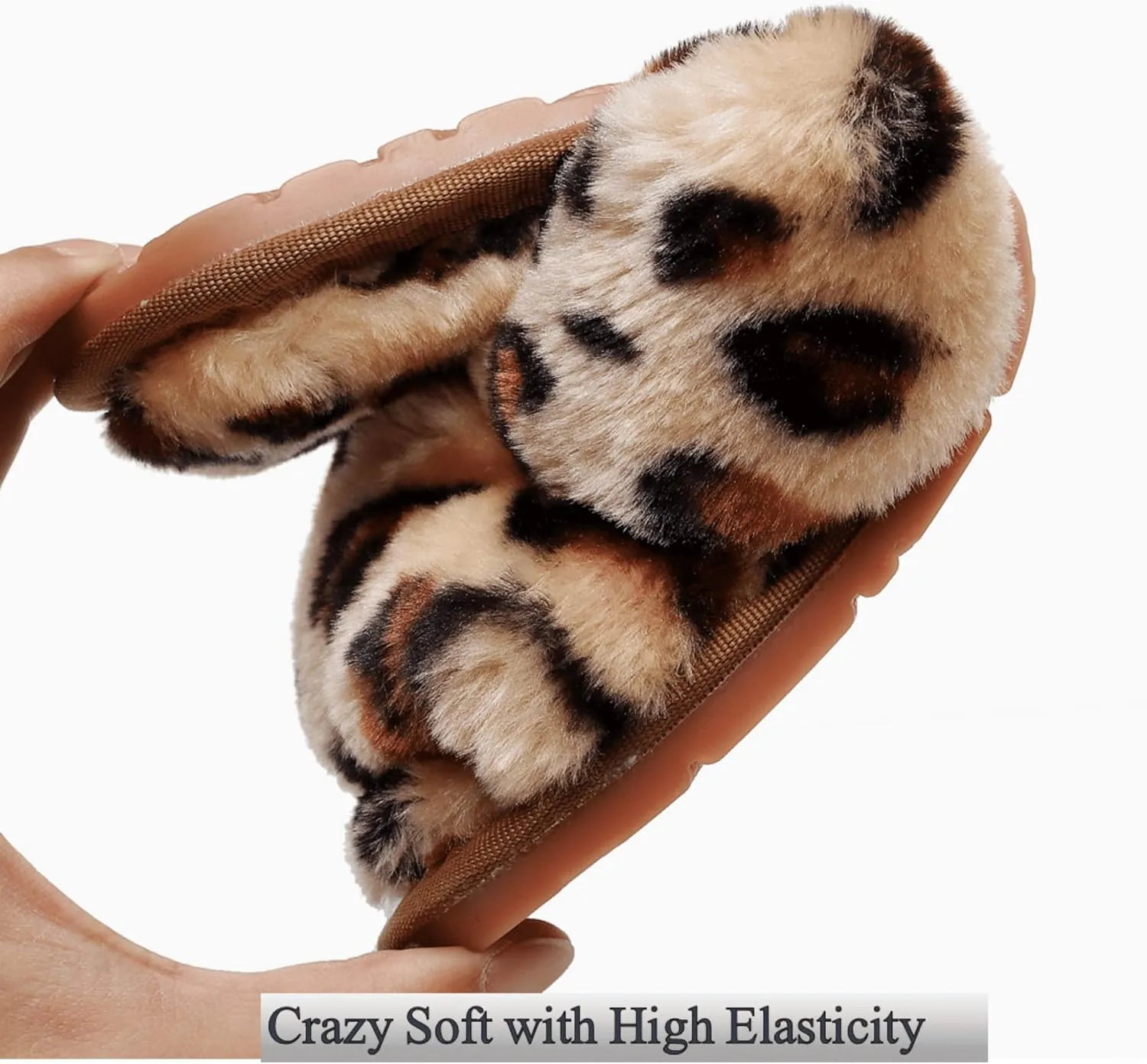 Crazy Lady Women's Fuzzy Fluffy House Slippers Cute Plush Memory Foam Shoes Cross Band Indoor Outdoor Open Toe Sandals