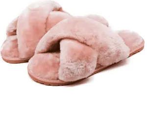 Crazy Lady Women's Fuzzy Fluffy House Slippers Cute Plush Memory Foam Shoes Cross Band Indoor Outdoor Open Toe Sandals