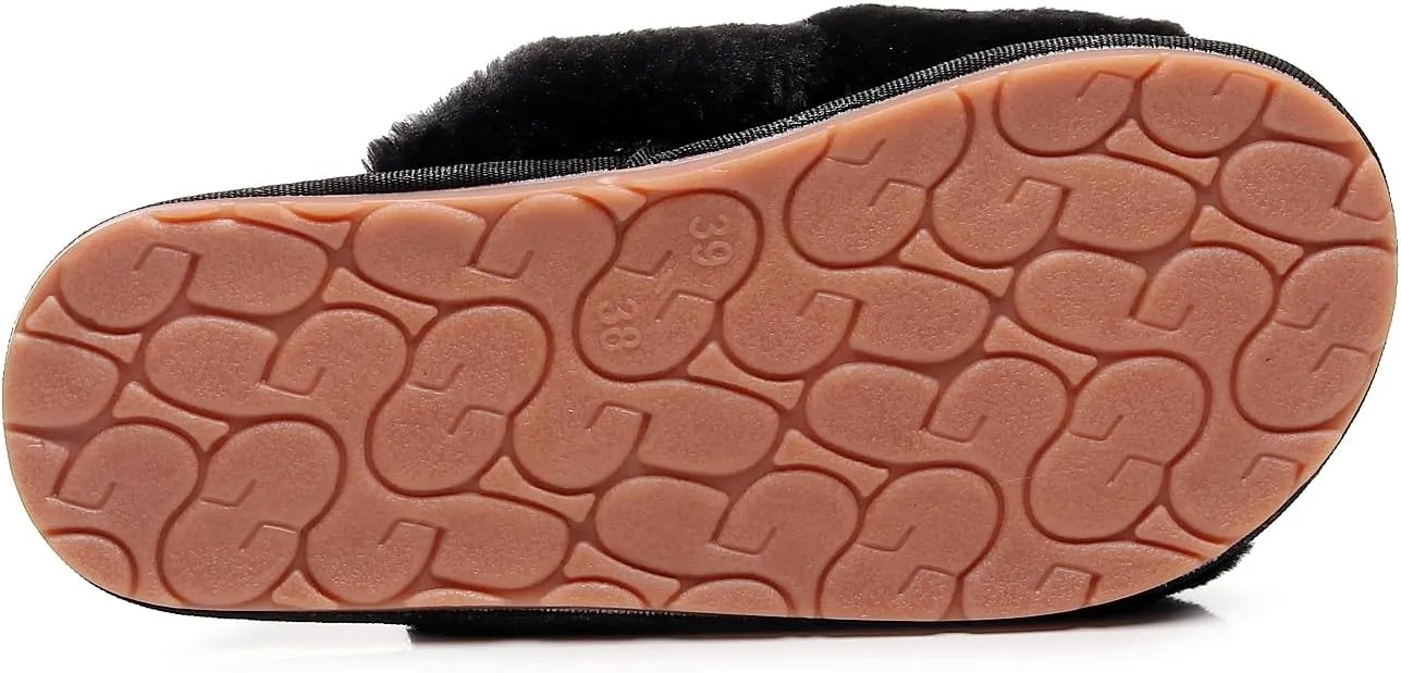 Crazy Lady Women's Fuzzy Fluffy House Slippers Cute Plush Memory Foam Shoes Cross Band Indoor Outdoor Open Toe Sandals