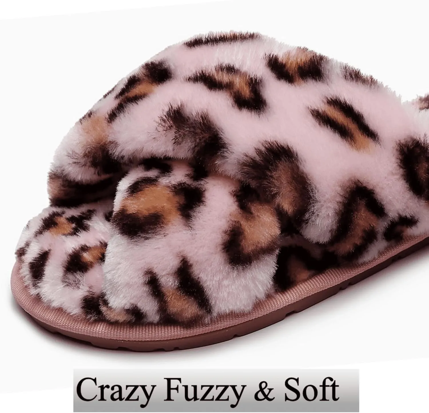 Crazy Lady Women's Fuzzy Fluffy House Slippers Cute Plush Memory Foam Shoes Cross Band Indoor Outdoor Open Toe Sandals