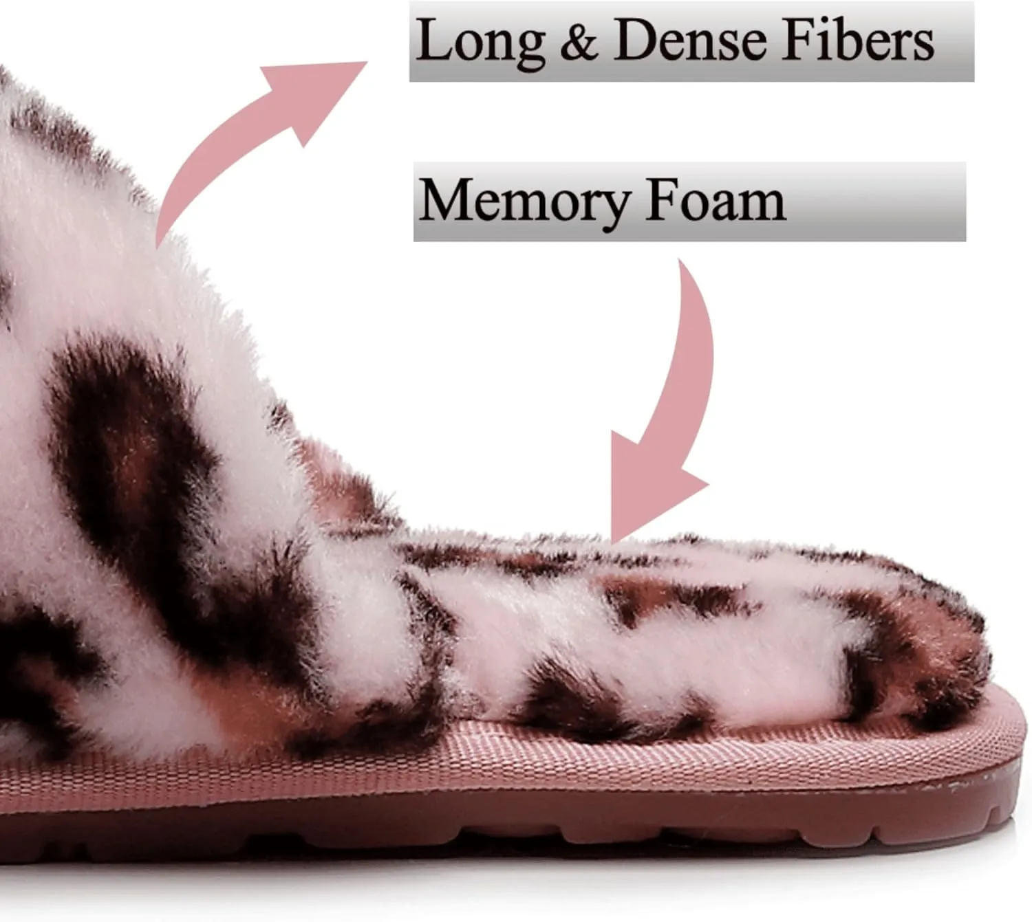 Crazy Lady Women's Fuzzy Fluffy House Slippers Cute Plush Memory Foam Shoes Cross Band Indoor Outdoor Open Toe Sandals