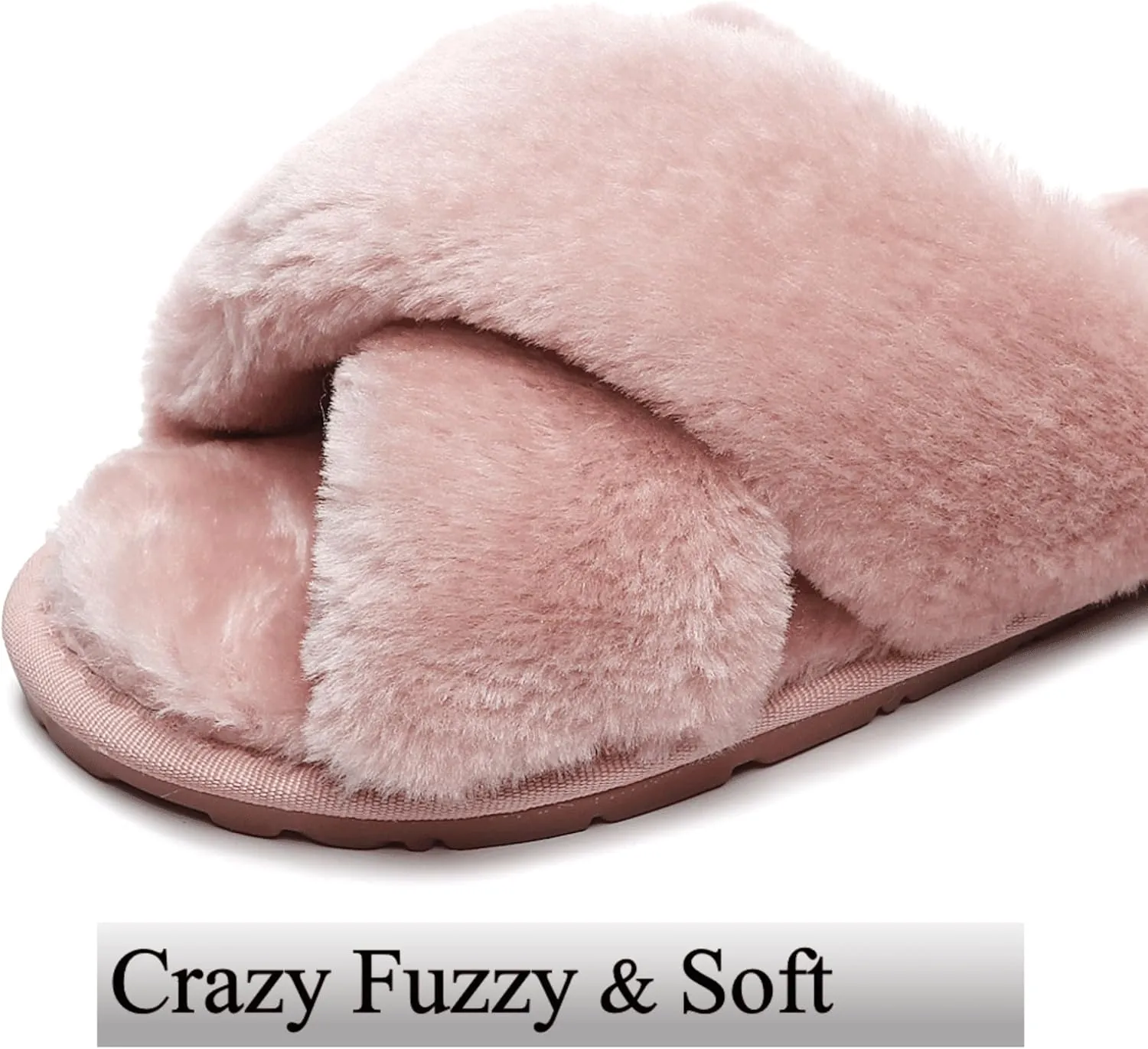 Crazy Lady Women's Fuzzy Fluffy House Slippers Cute Plush Memory Foam Shoes Cross Band Indoor Outdoor Open Toe Sandals