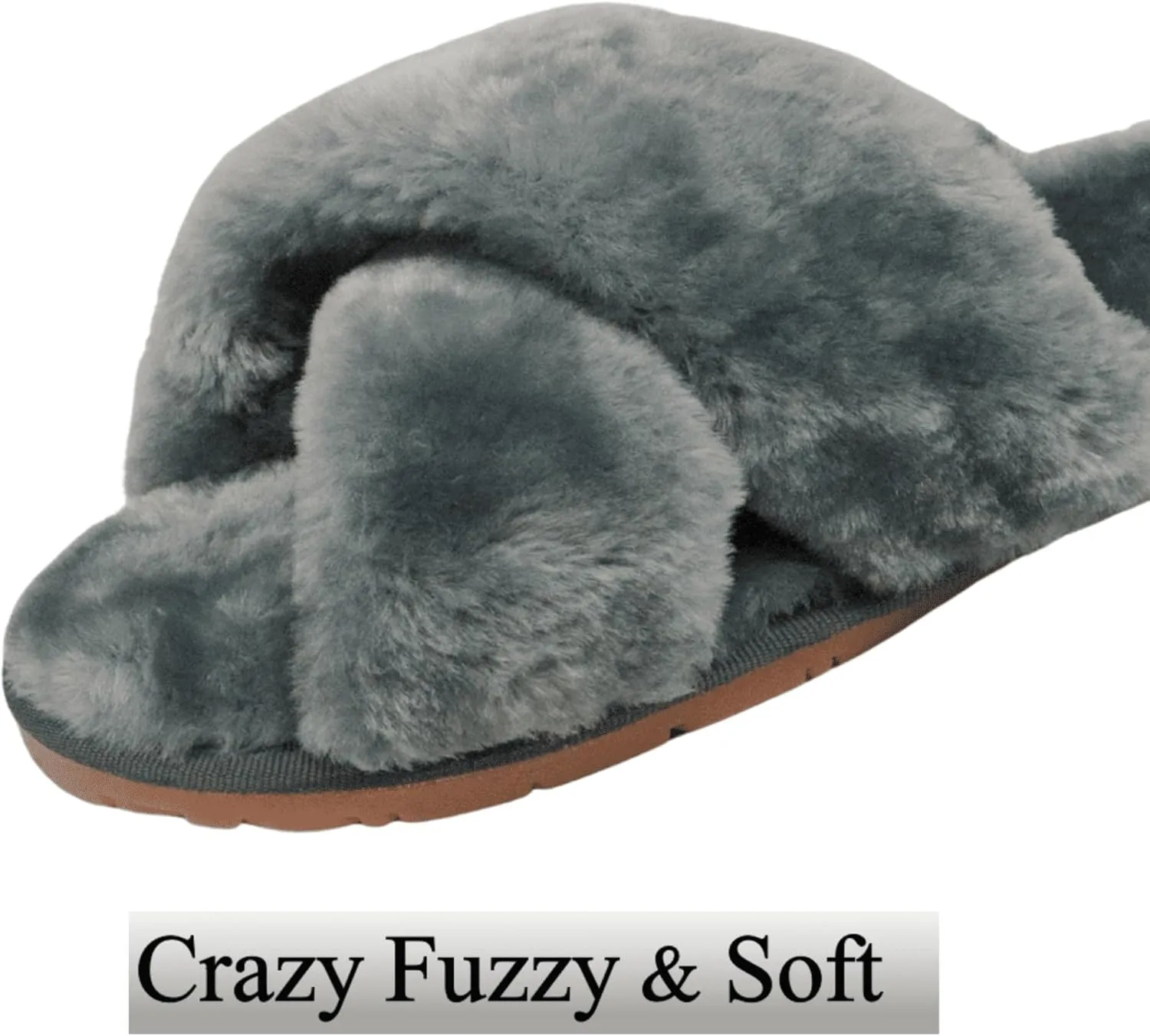 Crazy Lady Women's Fuzzy Fluffy House Slippers Cute Plush Memory Foam Shoes Cross Band Indoor Outdoor Open Toe Sandals