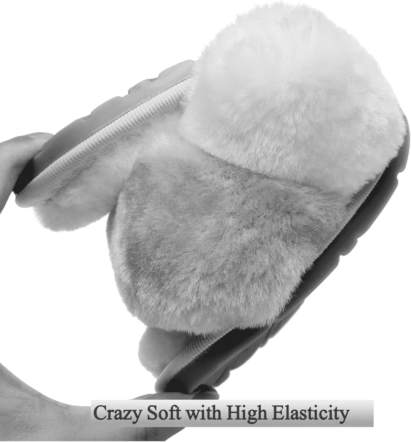 Crazy Lady Women's Fuzzy Fluffy House Slippers Cute Plush Memory Foam Shoes Cross Band Indoor Outdoor Open Toe Sandals