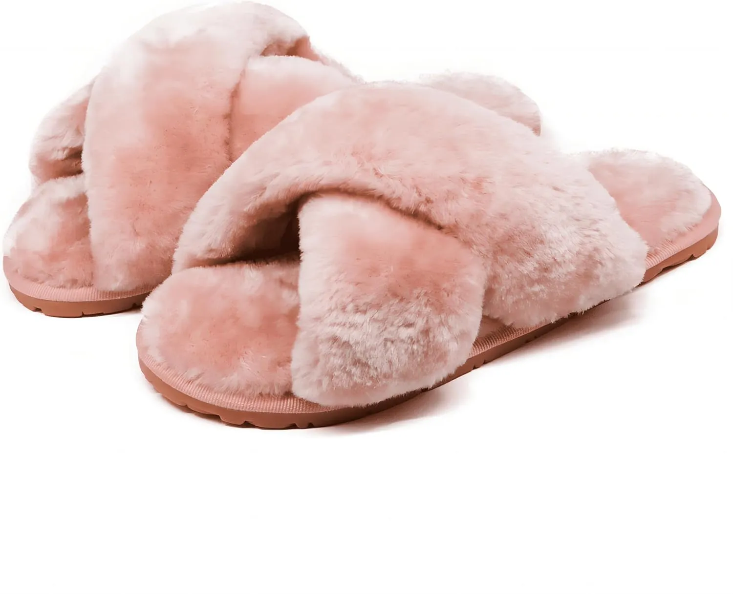 Crazy Lady Women's Fuzzy Fluffy House Slippers Cute Plush Memory Foam Shoes Cross Band Indoor Outdoor Open Toe Sandals