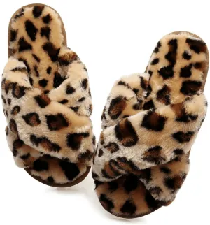 Crazy Lady Women's Fuzzy Fluffy House Slippers Cute Plush Memory Foam Shoes Cross Band Indoor Outdoor Open Toe Sandals